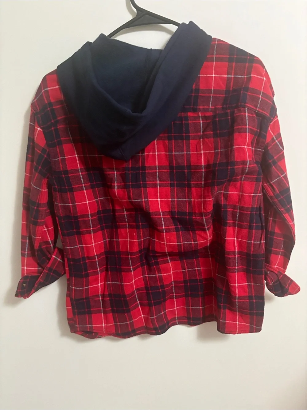 GAP Red and Black Plaid Hooded Button-Down Shirt